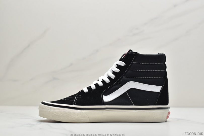 高帮, 板鞋, 帆布鞋, 安纳海姆, Vans, Sk8-Hi - 万斯VANS安纳海姆Sk8-Hi黑白高经典款男女情侣帆布鞋板鞋ID:JZD006-PJR