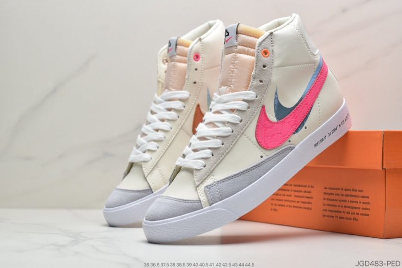 开拓者, 动运‬鞋, Swoosh, Blazer Mid, Blazer - 耐克Blazer Mid ‘77 开拓者͏ 上海限定 粉米蓝 原厂布拼料接Blazer Mid 77女子动运鞋