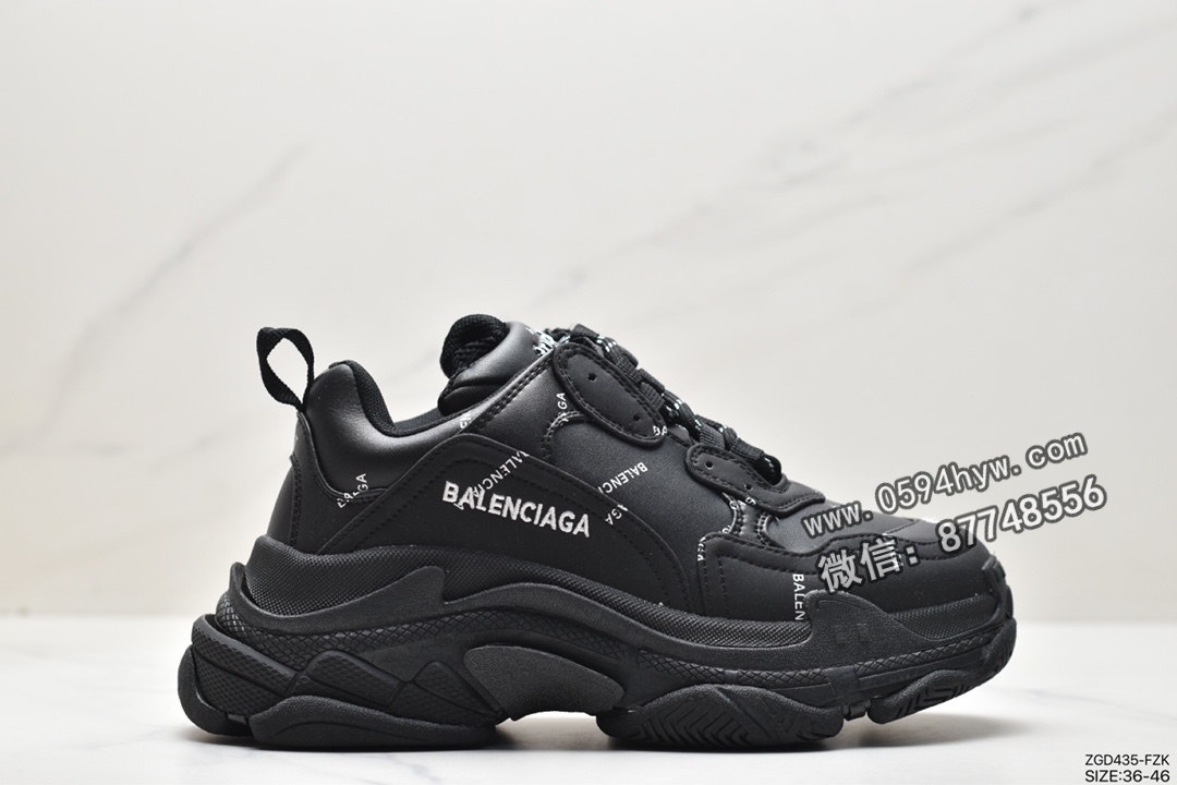 Balenciaga 巴黎世家 Triple S Allover LogoSneaker 皮革织物 简约时尚 低帮 休闲老爹鞋 男款 黑色 512176 W0901 1000