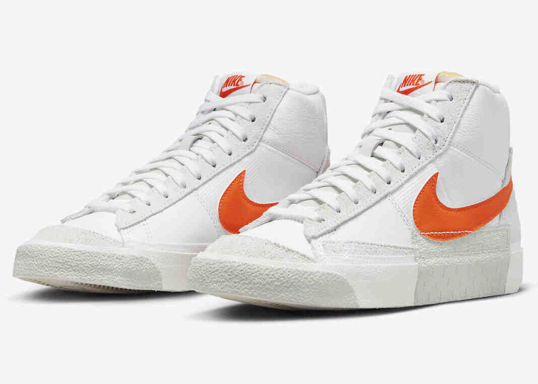 这款Nike Blazer Mid Pro Club带有橙色的Swooshes。