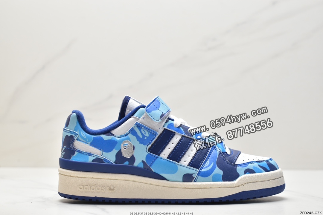 阿迪达斯 A BATHING APE x Adidas Originals FORUM 84Low 防滑耐磨轻便 低帮 运动板鞋 男女同款 蓝白 ID4772