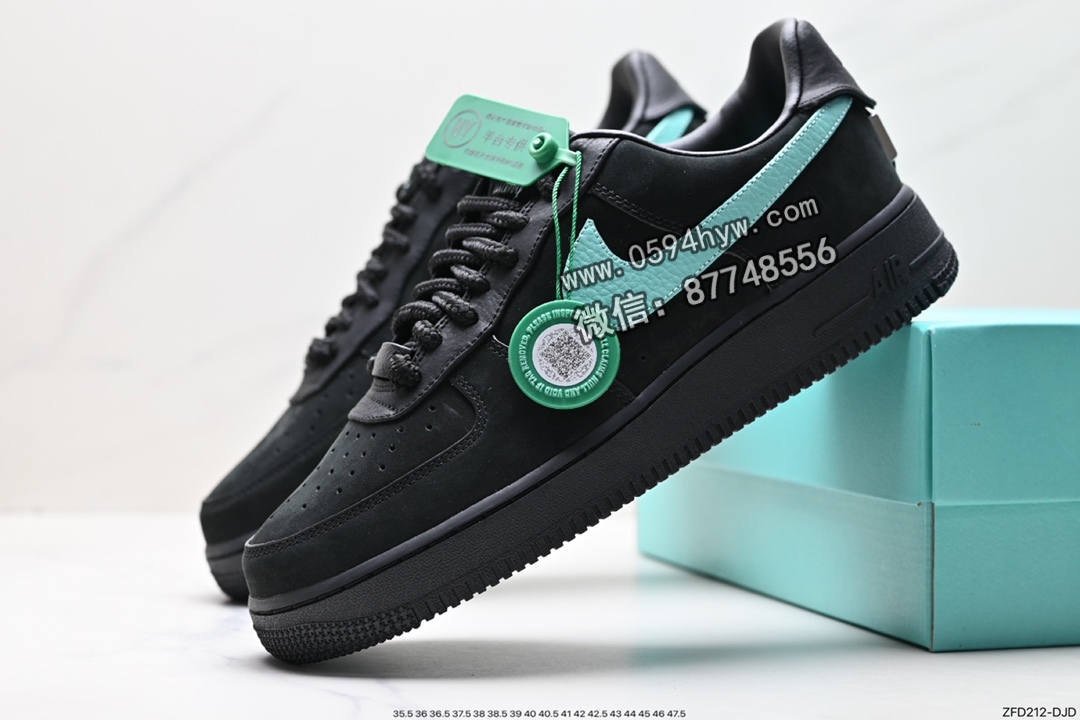 空军一号, 板鞋, Nike Air Force 1 Low, Nike Air Force 1, Nike Air, NIKE, Air Force 1 Low, Air Force 1 - Tiffany &amp; Co. x Nike Air Force 1 Low SP"1837"空军一号经典低帮百搭休闲运动板鞋“联名黑蒂芙尼蓝”DZ1382-001