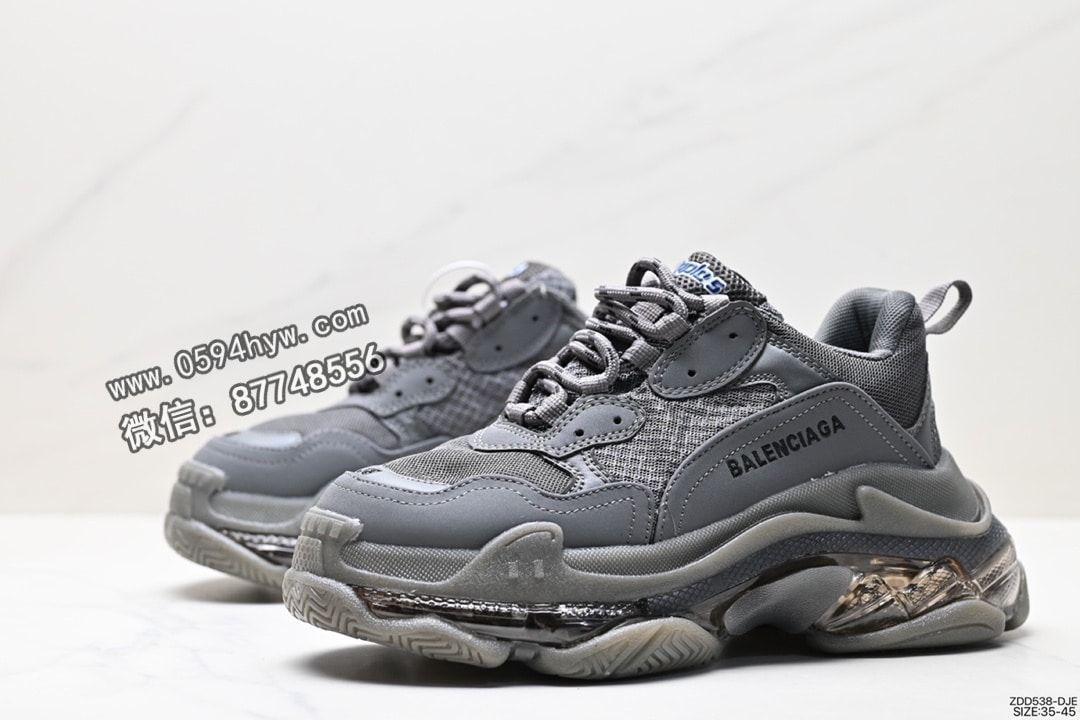 运动鞋, 跑步鞋, 老爹鞋, 篮球鞋, 巴黎世家, 做旧, Balenciaga - BALENCIAGA Triple S 巴黎世家/Balenciaga 三代做旧厚底老爹鞋 组合底 墨绿 鞋号:ZDD538-DJE