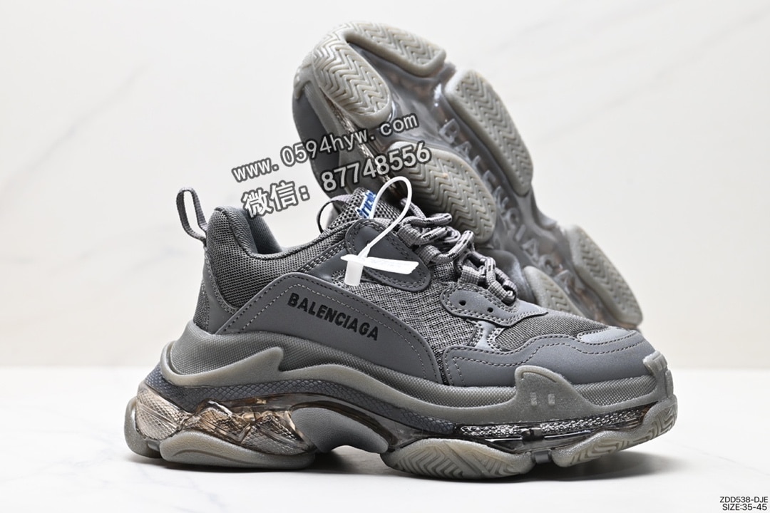 运动鞋, 跑步鞋, 老爹鞋, 篮球鞋, 巴黎世家, 做旧, Balenciaga - BALENCIAGA Triple S 巴黎世家/Balenciaga 三代做旧厚底老爹鞋 组合底 墨绿 鞋号:ZDD538-DJE