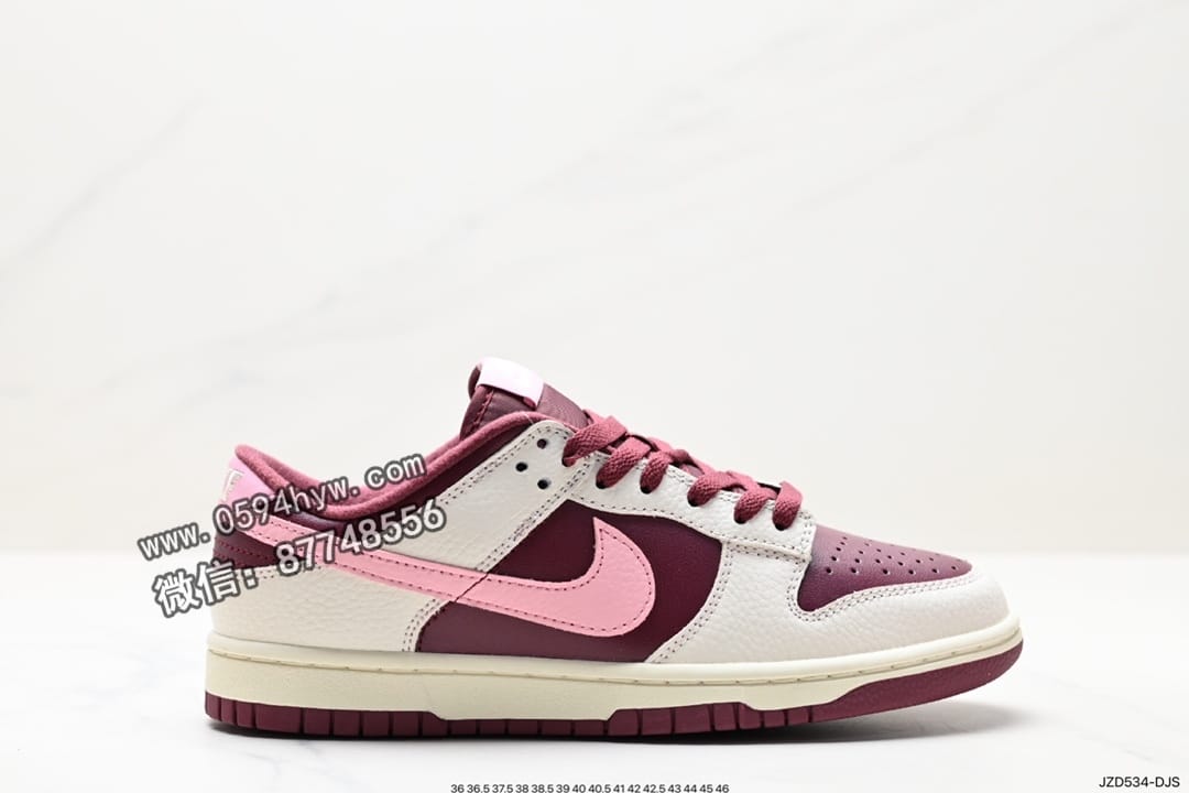 Nike SB DuNike Low “Valentine’s Day” 樱桃情人节 鞋子类型：低帮鞋 颜色：米白和枣红色拼接 组合 货号：DR9705-100