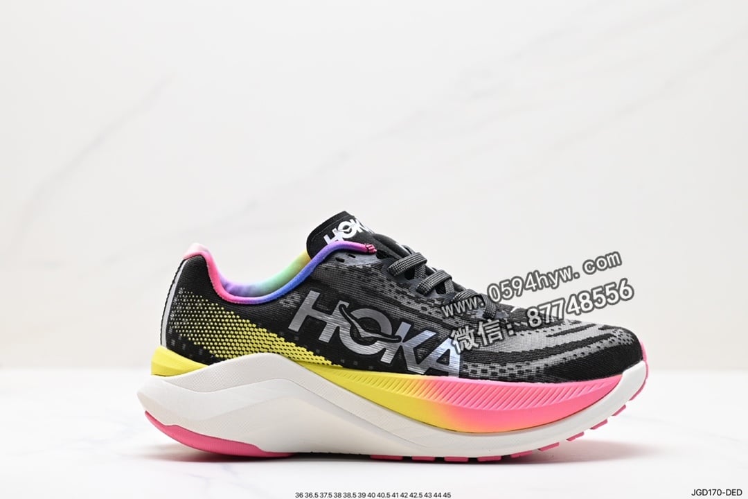 HOKA W MACH X 全新配色 鞋子类型：跑鞋 顶厚中底 缓震和轻量 运动鞋 尺码：36-45 货号：JGD170-DED