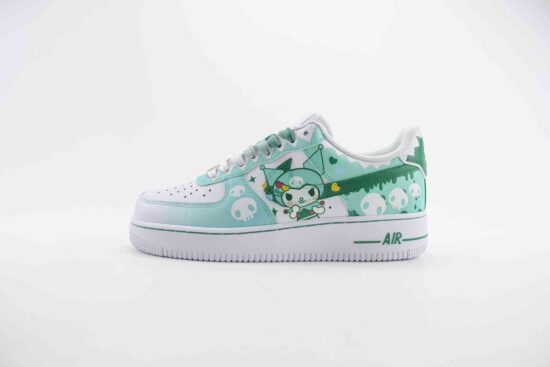 Nike Air Force 1 空军 小巫女联名骷髅头库洛米涂鸦 白绿 CW2288-111