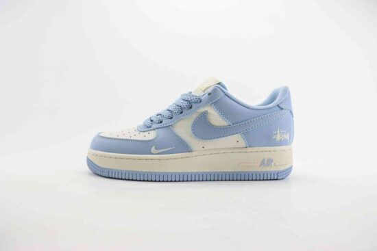 Nike Air Force 1 空军 Stussy斯图西联名 双勾 白蓝 货号：BB9599-201