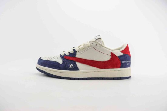 LV 联名 倒钩 Louis Vuitton x Air Jordan AJ1 Low 低帮文化休闲板鞋 米蓝红 YQ2088-670