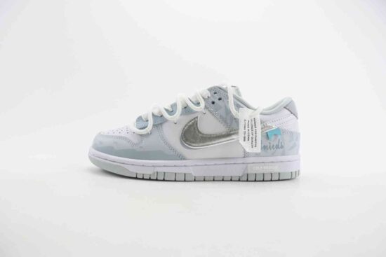 YC纯原 Nike SB Dunk Low 绑带解构 定制配色 白灰银蓝 涂鸦 货号：HF0730-160