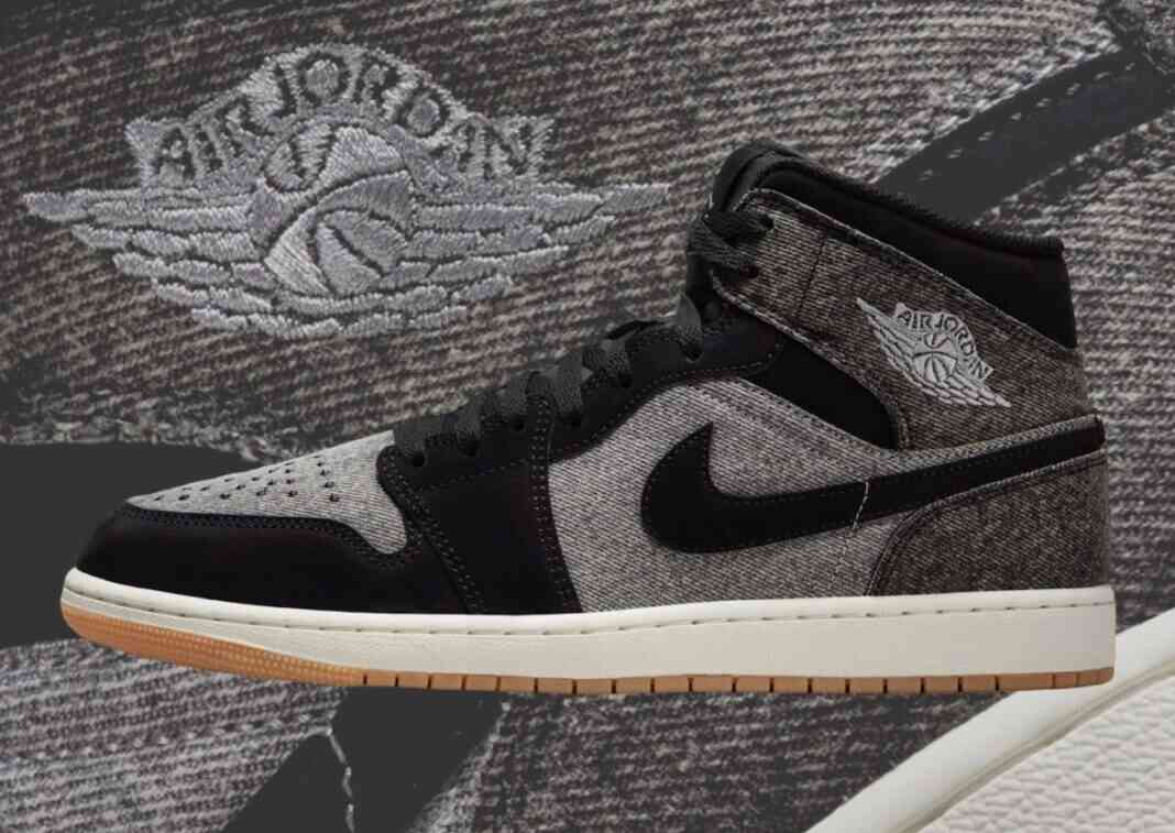 Air Jordan 1 Mid “黑色牛仔布 “配胶底，2024 年秋季发布