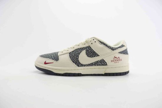 Nike SB Dunk Low x HERMES 印花纹 米黑银 货号：XD6188 038